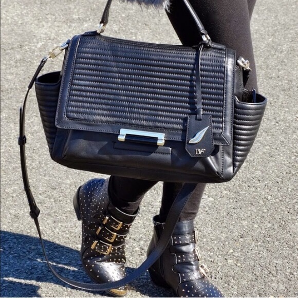 Diane Von Furstenberg Handbags - DVF Large Black Quilted 440 Courier Satchel Bag